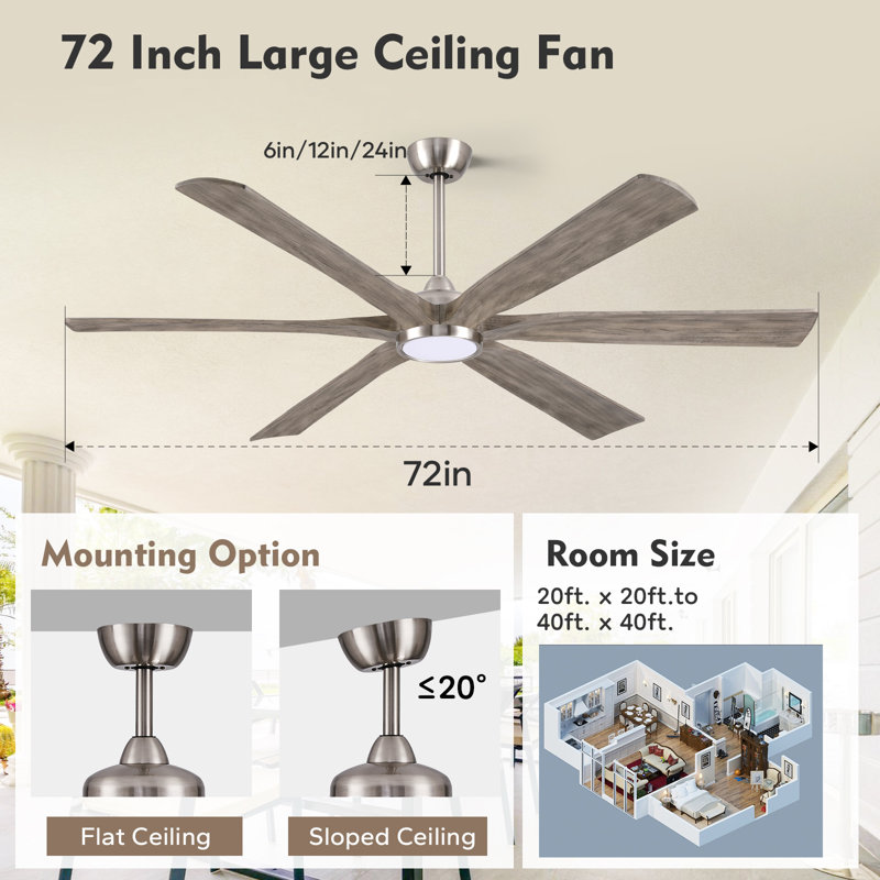 6-blade Modern Solid Wood Ceiling Fan With Light And Remote, High Cfm Large Airflow Ceiling Fan, Quiet Reversible Dc Motor, Indoor Outdoor Fan For Porch Gazebo Living Room Kitchen Garage
