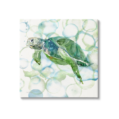 " Sea Turtle Swimming Ocean Water Bubbles " by Carol Robinson Painting Print