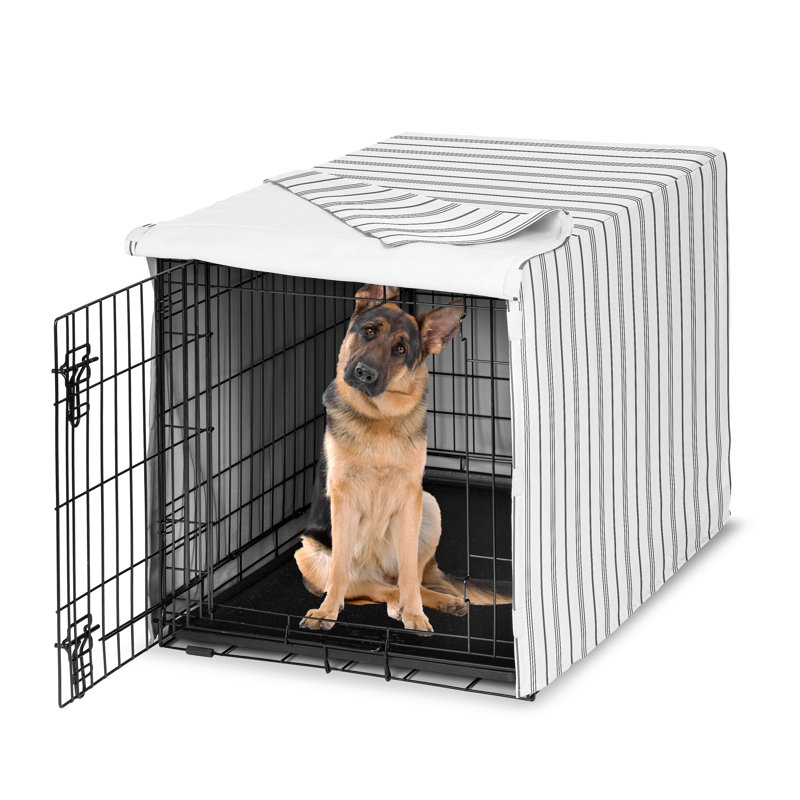 Housse de chenil à rayures blanche et grise pour chien par Sweet Jojo Designs, H 48 po x l 32,5 po x P 30,5 po