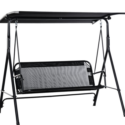 Backyard Swing Chair With Tiltable Roof Canopy - 2 Adult Seating, Breathable Material, Black, For Patio Relaxation Porch Two Seat Cloth, Adjustable Tilt, Robust Steel Construction, Garden,