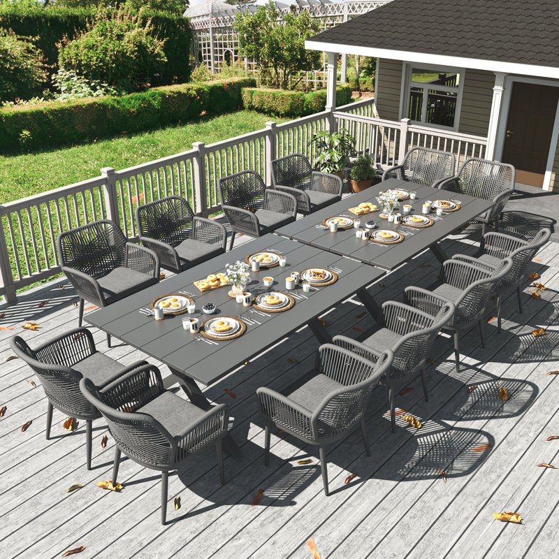 Outdoor Dining Set With 2 Rectangular Dining Table And Chairs, Grey, 12, Dark Grey