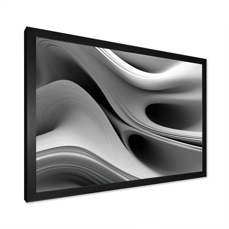Blanc noir infini ondulations - art mural abstrait vagues modernes pour le salon, Cadre simple noir