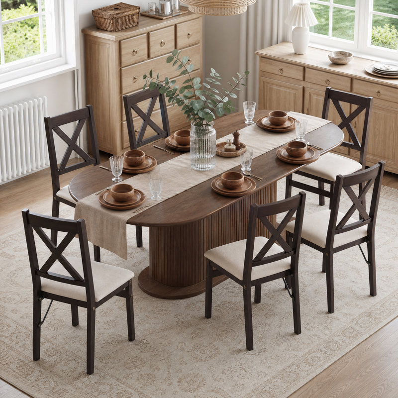 Padded Stackable Folding Dining Chairs with Solid Wood Frame, Brown Frame/Beige Seat