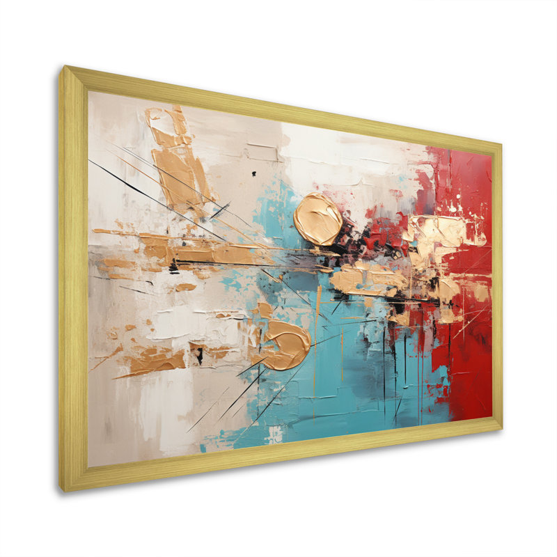 «Gerrie Gold Red Collage Majesty», art mural abstrait, H 24 po x l 32 po x P 1 po, Encadrement doré