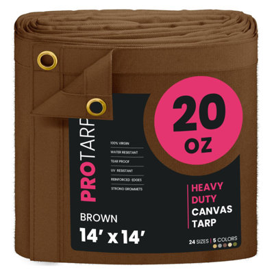 PROTARP Extreme Heavy Duty 20 OZ Water Resistant Canvas Tarp, UV Resistant Tarpaulin Cover with Rustproof Brass Grommets, Multipurpose for Canopy, Roof, Camping, Woodpile . (Brown)