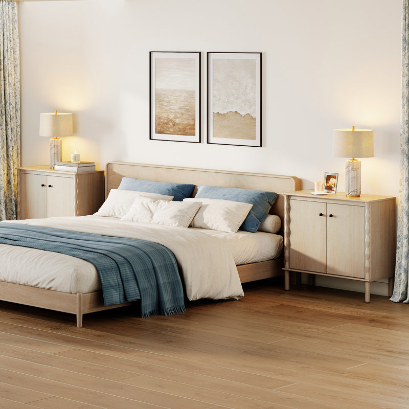 Obrian Nightstand with Door for Bedroom, End Table Side Table with Storage, Naturel, Ensemble de 2
