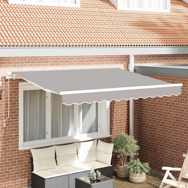 VidaXL 200cm D Retractable Patio Awning, Light Grey/White, 350cm W x 200cm D, Solid Color