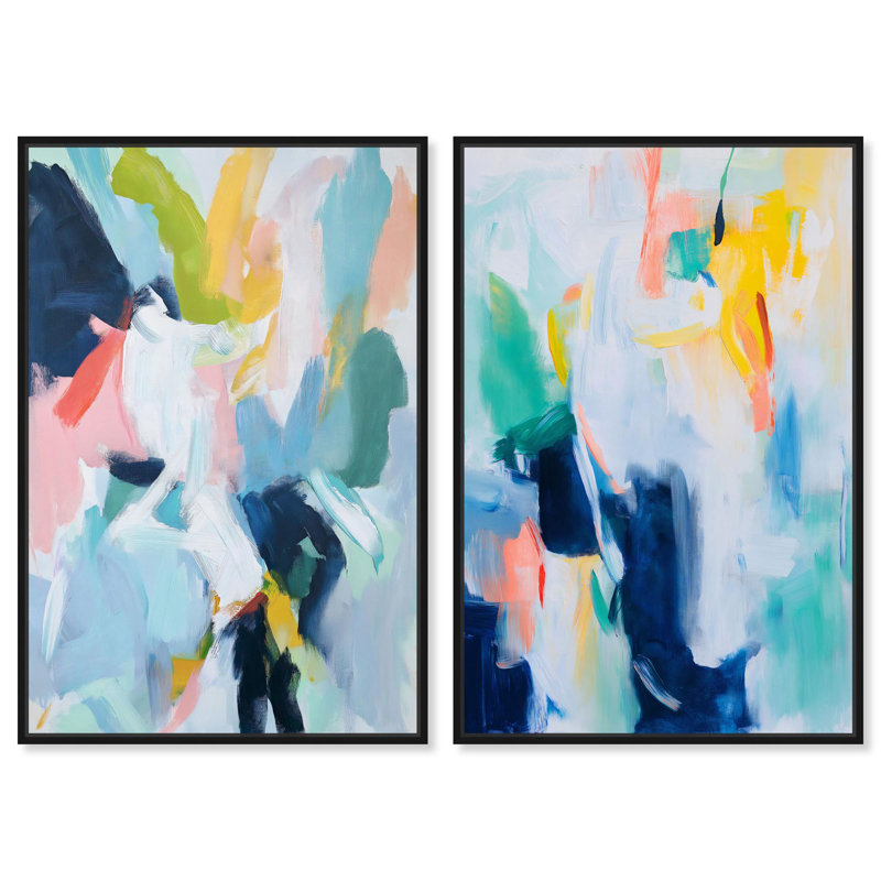 Art mural bleu sur toile Blush Boho, Structure noire, H 16 po x l 11 po