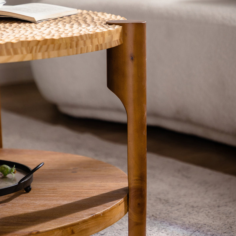 Table basse ronde, table basse ronde à 2 niveaux avec tablette de rangement