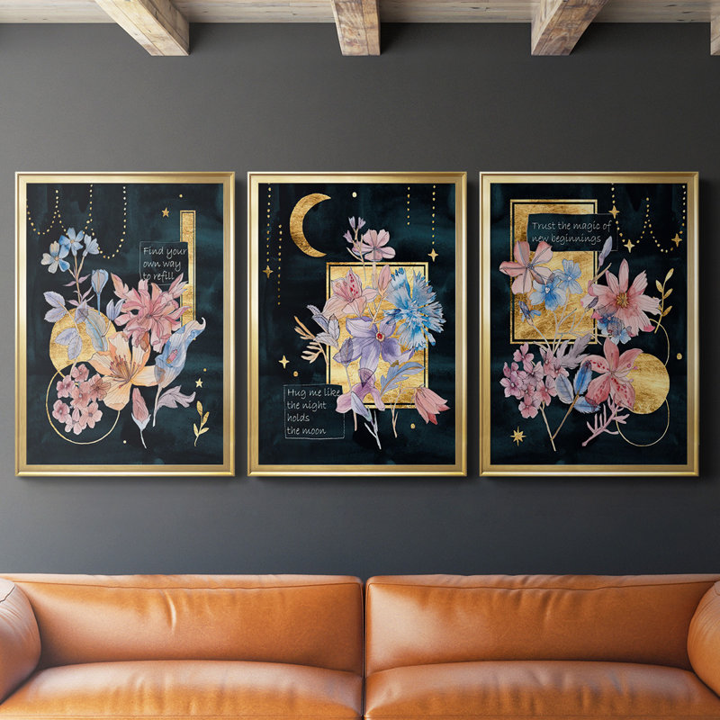 Toile encadrée de qualité supérieure Moonlight Flowers II - prête à être accrochée, H 42,5 po x l 61 po x P 2,5 po