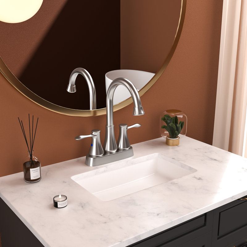 Robinet de lavabo de salle de bain en nickel brossé 4 po - Acier inoxydable, 2 poignées, bonde escamotable, conduites d'eau, débit constant
