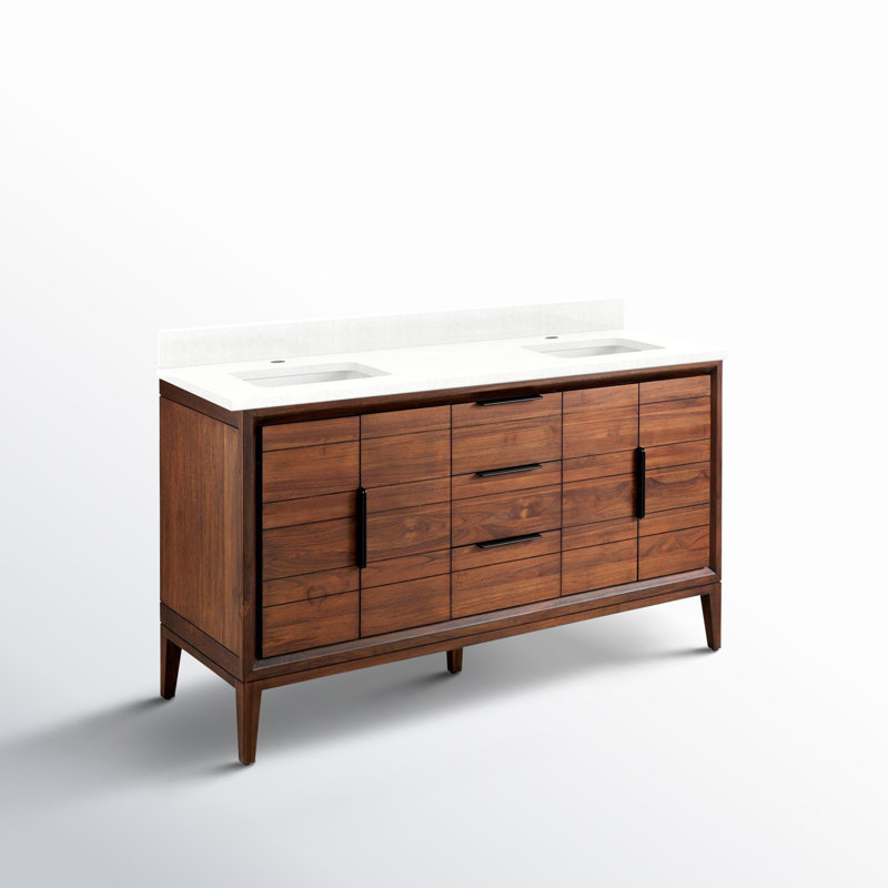 Aliso 60" Double Bathroom Vanity, Feathered White Quartz, Single-Hole Centered, Java