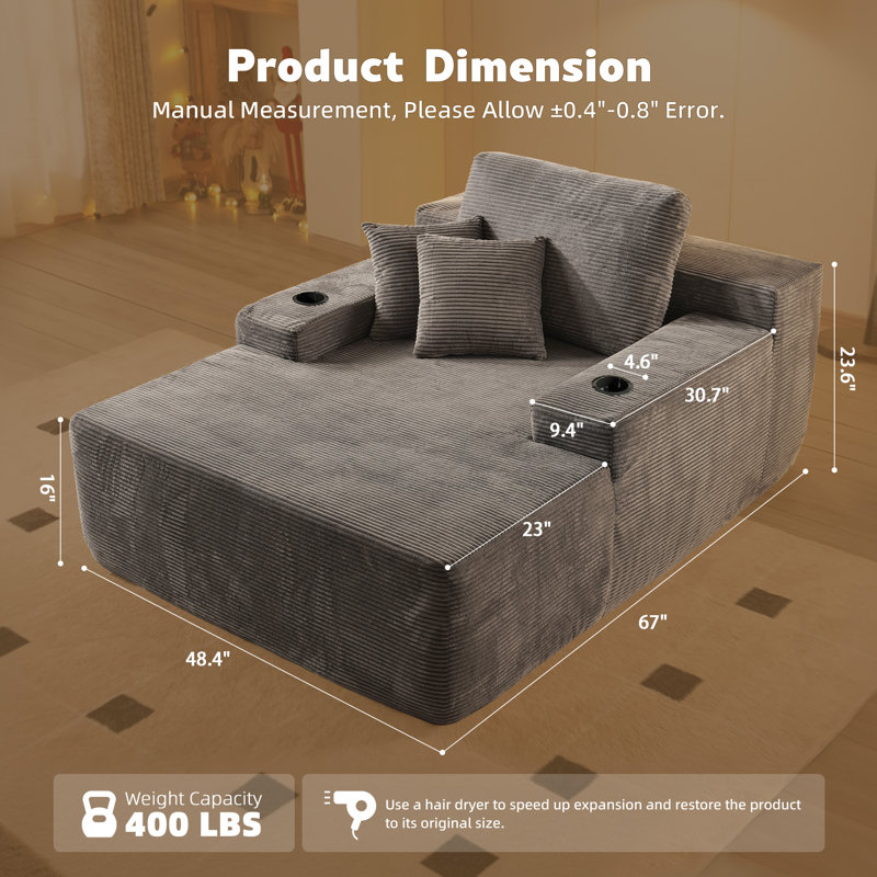 Canapé modulaire rembourré 1 pièce Boneless, Polyester gris