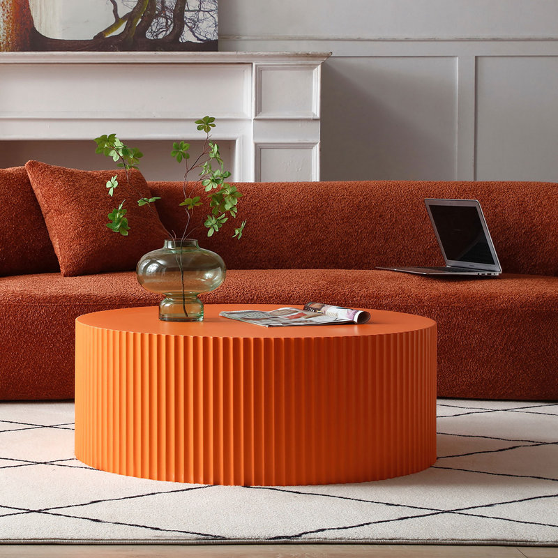 Bloxson Stylish and Minimalist Wave Stripe Coffee Table, Modern Round Coffee Table, Drum Circle Coffee Table for Living Room, Bedroom