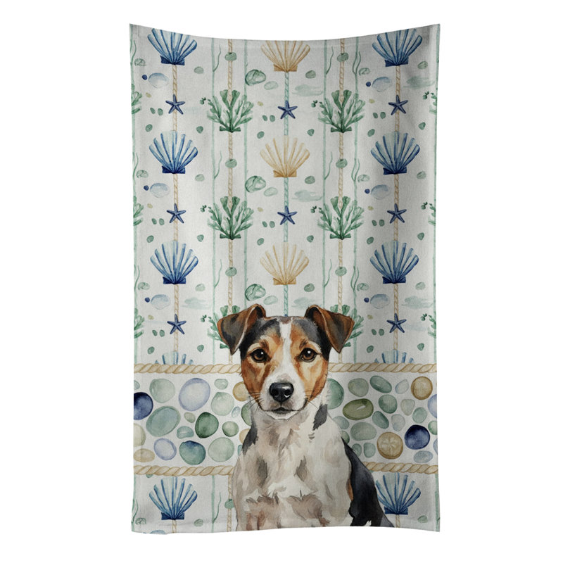 Tricolor Russell Terrier Coastal Sea Glass Kitchen Towel, Tricolor Russell Terrier