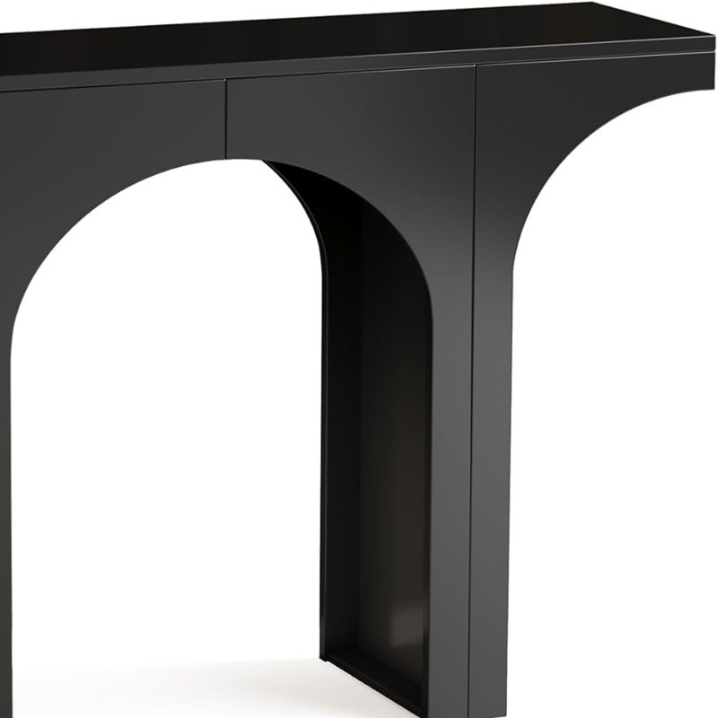 Console Table, 47 Inch Long Rectangular Top, Modern Black Arch Base