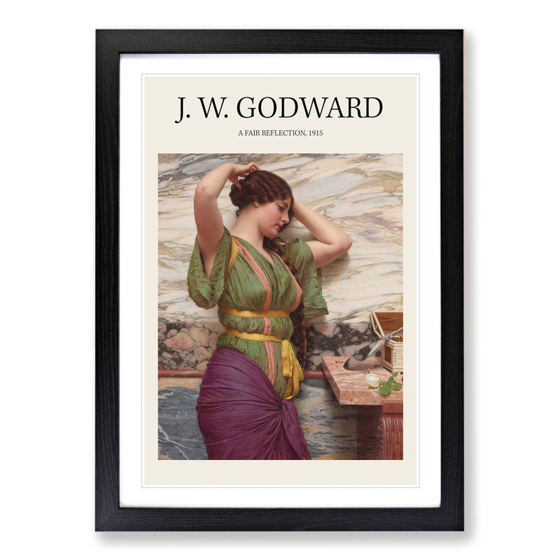 A Fair Reflection by John William Godward - Picture Frame Painting, Black Framed, 48cm H x 36cm W x 2cm D