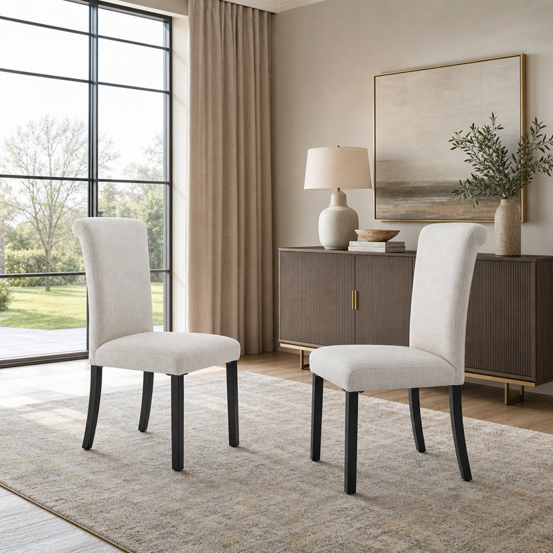 Ensemble de chaises de salle à manger rembourrées en lin 8 po avec dossier haut, chaise d'appoint moderne