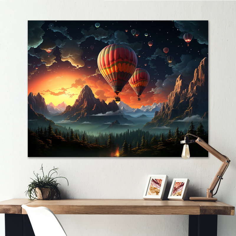 Magie cosmique en montgolfière sur toile, Toile tendue, H 16 po x l 32 po
