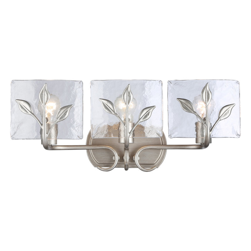 Éclairage pour salle de bain 3 lumières avec verre d'eau martelé Wykeria, Argent péruvien