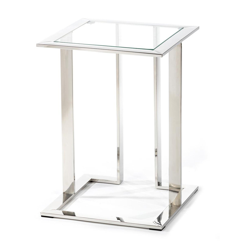 Tommen Glass Top Frame End Table, Silver