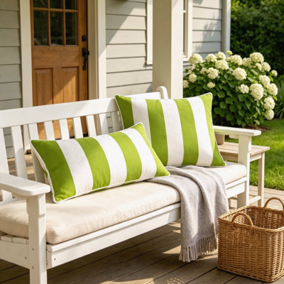 Ensemble de 2 coussins décoratifs lombaires rayés vert et blanc 12 x 20 pouces avec insertions, coussins décoratifs hydrofuges et résistants à la décoloration pour patio, porche, balcon et canapé d'intérieur
