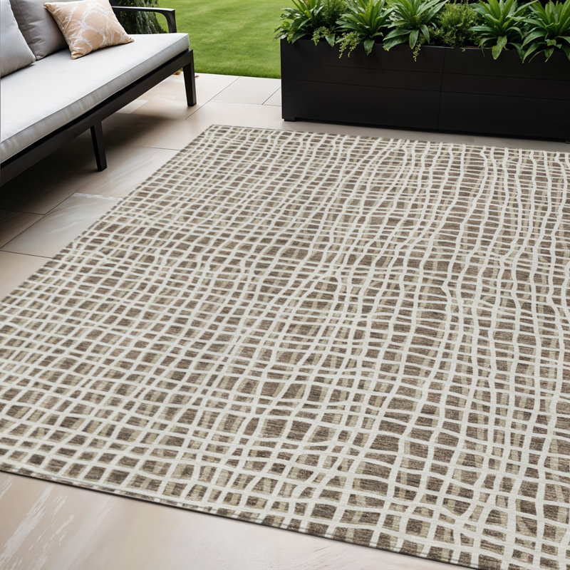 Tapis intérieur lavable rayé beige et ivoire 5 pi x 8 pi