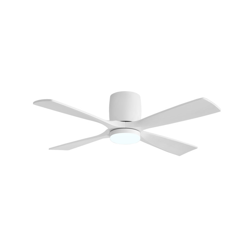 48 In. 4 Solid Blades Indoor Ceiling Fan With Integrated Led And Remote, Flush Mount, White, White