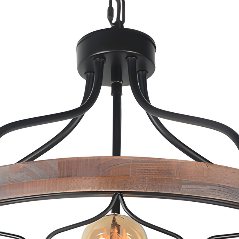 5-Light Industrial Drum Chandelier with Wood Accents