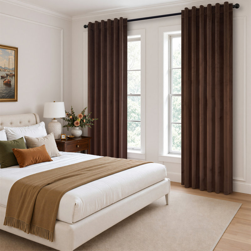 Paire de rideaux occultant avec passe-tringle Ike, Brown, L 52 po x L 96 po