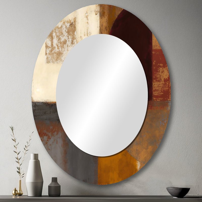 Octaviana chocolat brun élémentaire V - grand miroir abstrait, décor de miroir mural unique moderne, art imprimé en métal
