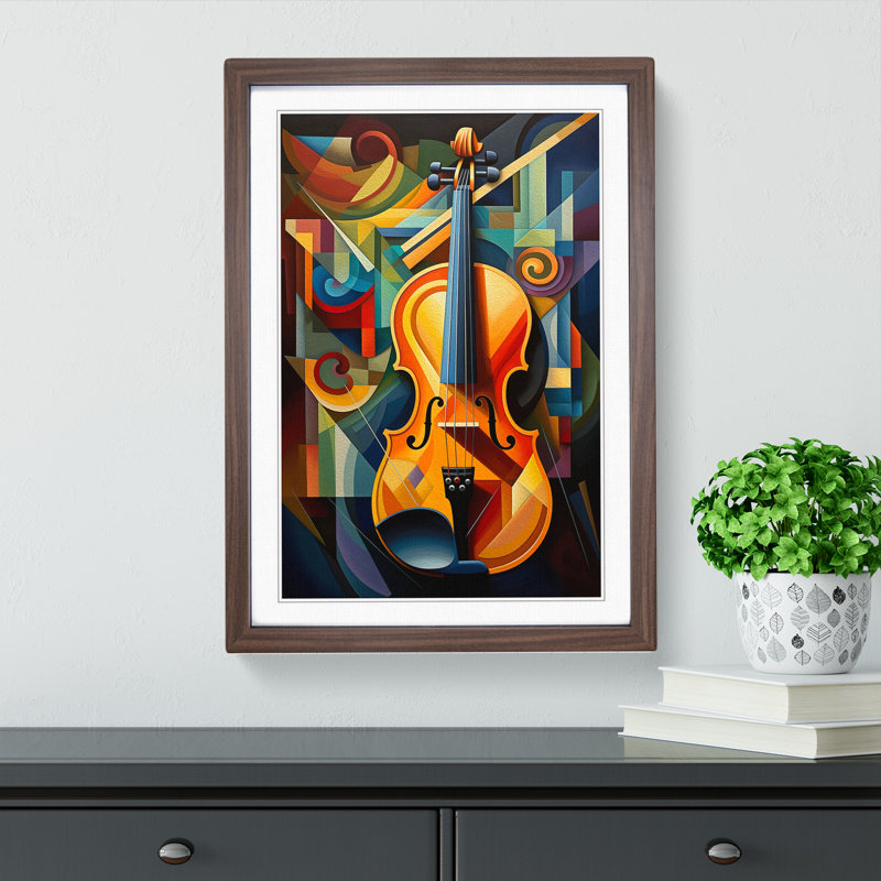 Violin Cubism Art - Framed Print, Walnut Framed, 34cm H x 25cm W
