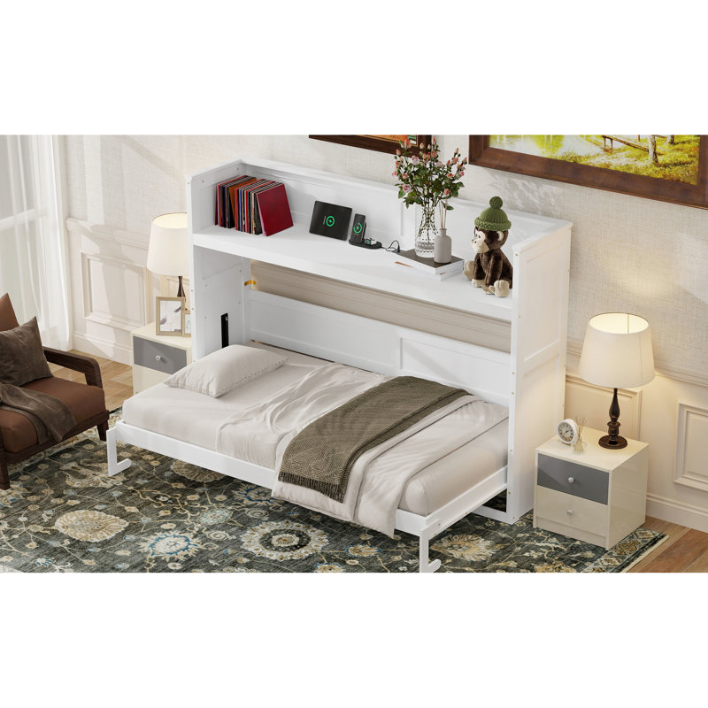 White Twin Xl Bed With Desk And Led , . Solid Wood Build For A Home Office Or Guest Room Desk, & Charging Station. Frame Functional
