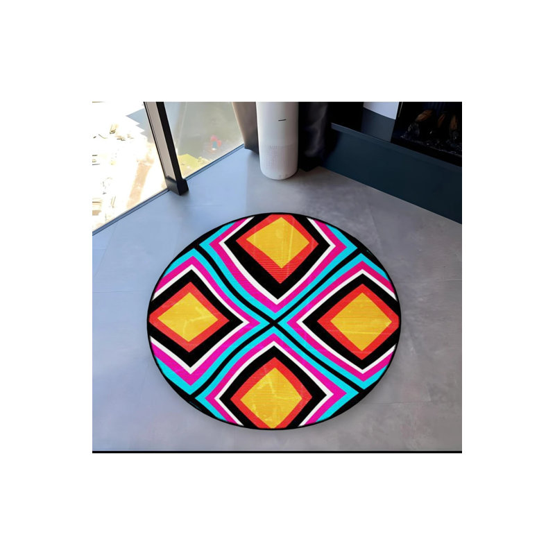 Multicolored Abstract Shapes Patterned Woven Base Decorative Carpet, Round 5'