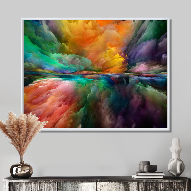 «Gerard Colorful and Dark Gradient Clouds», impression sur toile, H 16 po x l 32 po, Reproduction avec cadre flottant, Blanc