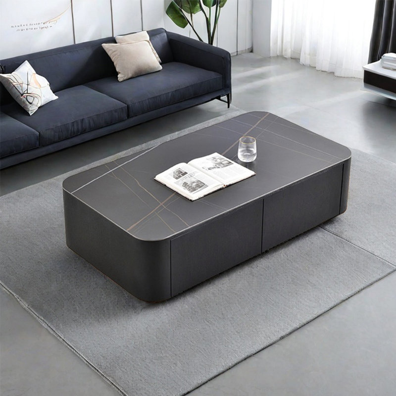 Table basse moderne simple carrée, Noir, noir, noir, noir, H 15 po x L 55,1 po x l 31,5 po, Noir, noir, noir, noir