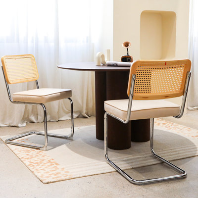 Modern Velvet Dining Chairs Of 2 With Cantilever Legs In Champagne Color, Suitable For Kitchen And Banquet Rooms, Tubular Steel Frame Long - Term Use, High Density Sponge Filled Seats Style Accent