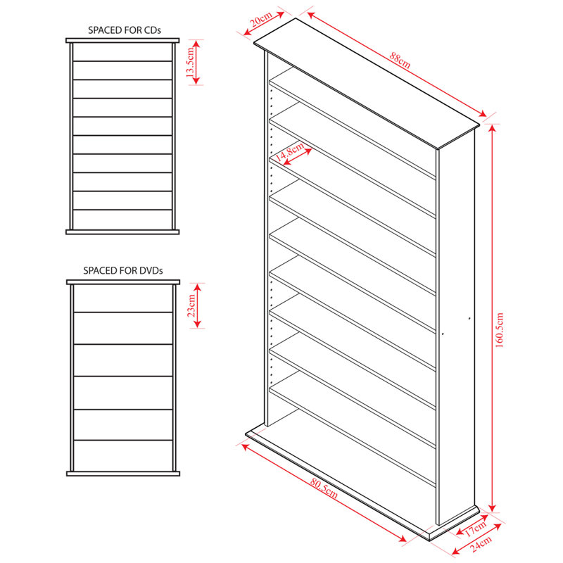 160.5cm H Media Shelves, Mahogany