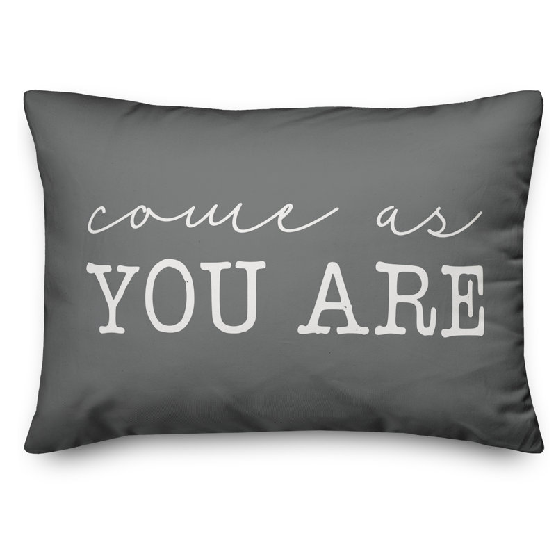 Textual Outdoor Throw Pillow, Dark Gray/White