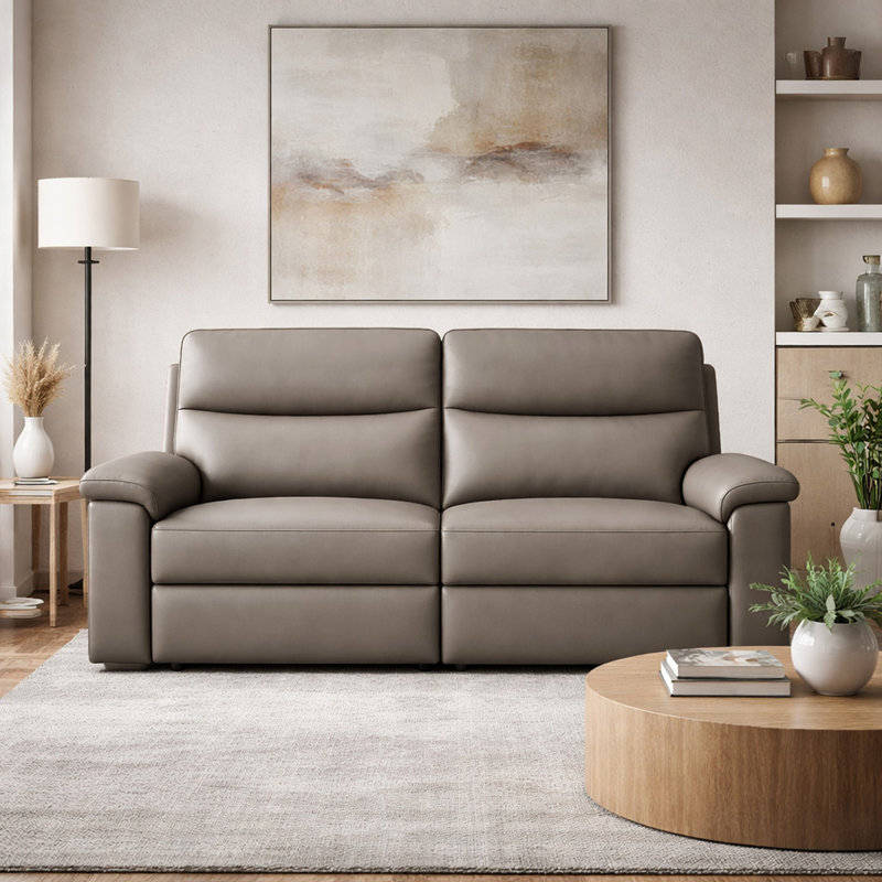 Alessandrina Real Leather Power Recliner Armchair with USB Charging, Slate, 103cm H X 200cm W X 95cm D