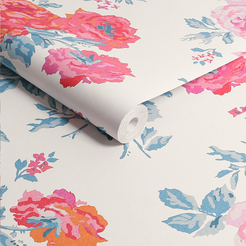 Cath Kidston Archive Rose Floral Wallpaper, Blue/Pink