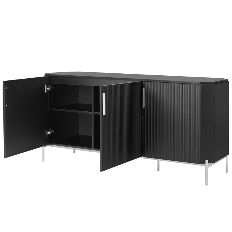 3 Door Sideboard Buffet Cabinet, Kitchen Storage Cabinet with Fluted Decorated Doors, Cupboard Console Table, Accent Liquor Sideboard with Hexagonal Design