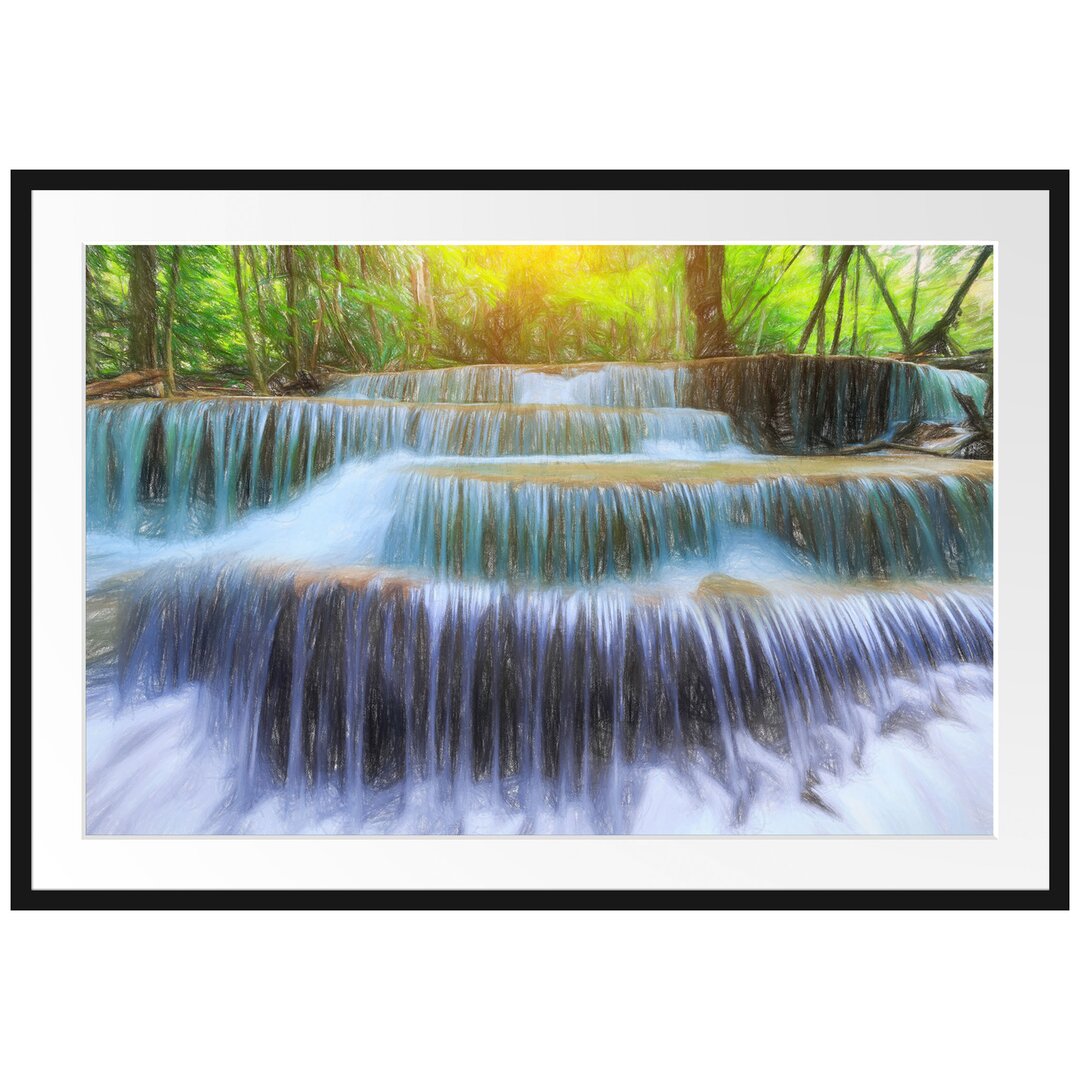 Gerahmtes Poster Wasserfall im Regenwald