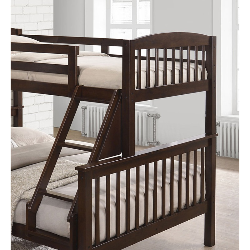 Lit double simple en bois massif avec style transitionnel, finition cerisier, conception à lattes et angle d'accès frontal, 68 po de hauteur, pour lit superposé couleur bois, 60 po de largeur, 81 po de profondeur