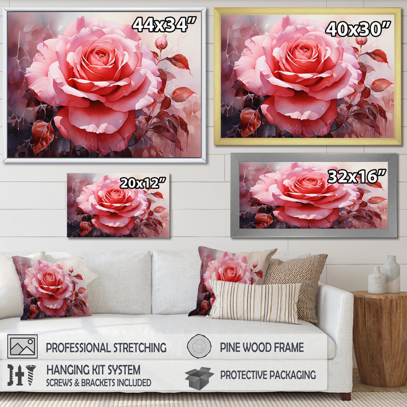 Infinite rose rose sur toile, Cadre flottant noir, H 24 po x l 32 po x P 1 po