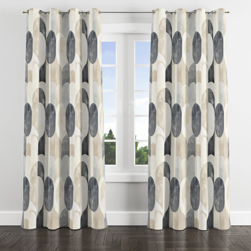 Panneaux de rideaux à formes géométriques - Rideau à œillets à motif neutre moderne - 1 panneau, Œillets dorés