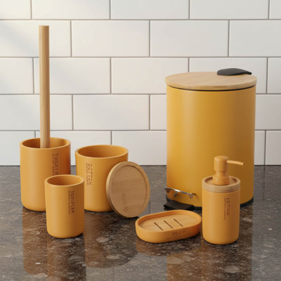 Accessoires de salle de bain avec accents naturels, ensemble moderne 6 pièces