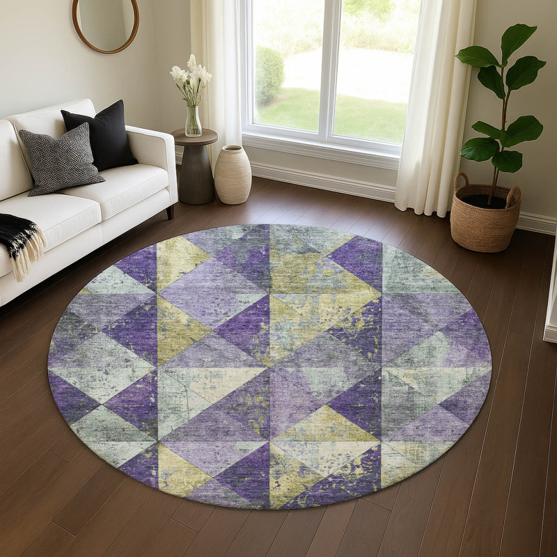 Premium Machine Washable Meidell AMF1721 Geometric Rug, Round 8'