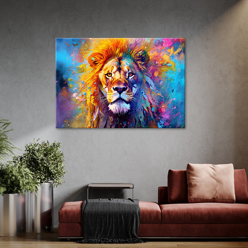Colorful Lion - No Frame Print on Canvas