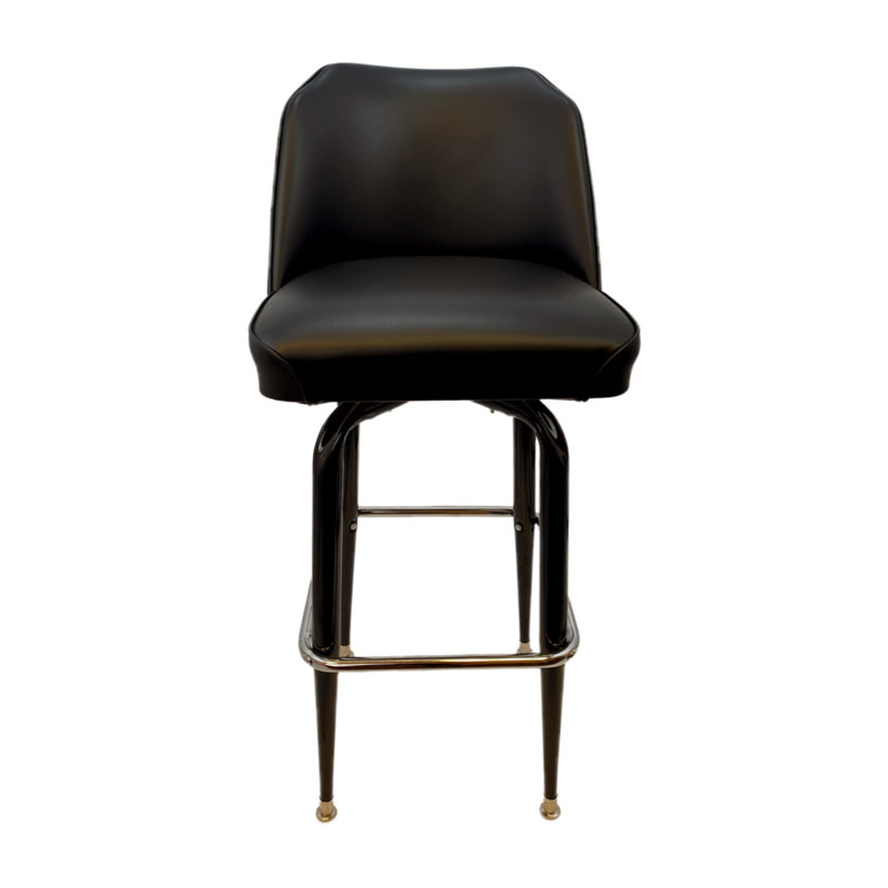 Tufted Button Upholstered Bucket Swivel Bar Stool, Black